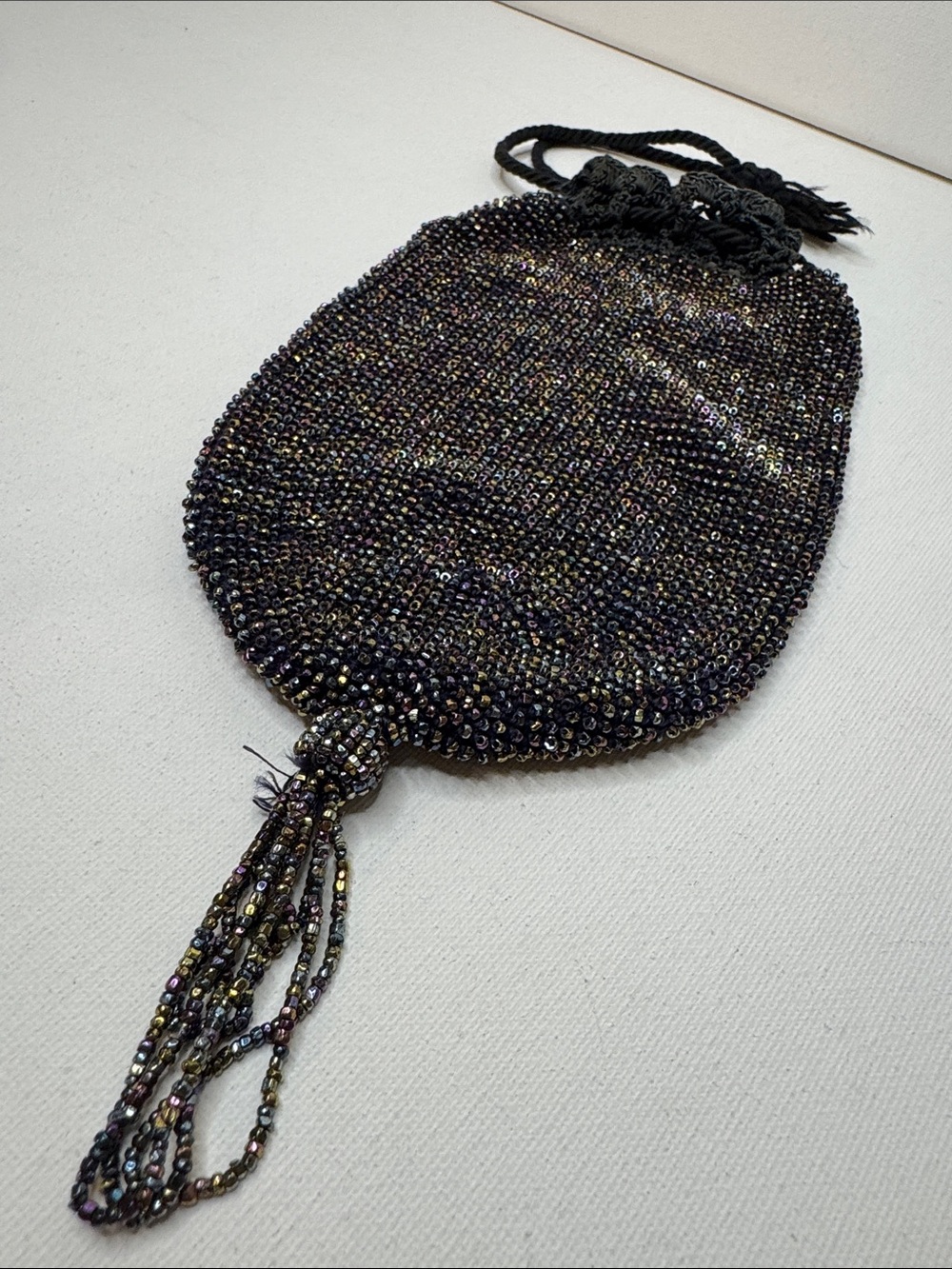 Antique Victorian Beaded Reticule Purse Circa 1900 - Steel Cut Micro Beads
